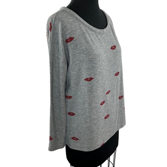 CHASER Gray Sweater Lips Printed Round Neck Long Sleeve Regular Pullover S Small - Picture 4 of 8